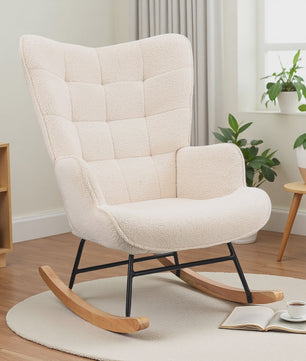 Comfortabele Schommelstoel met Teddy Stof - Zachte Lounge Chair voor Woonkamer & Slaapkamer