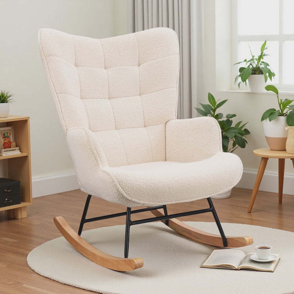 Comfortabele Schommelstoel met Teddy Stof - Zachte Lounge Chair voor Woonkamer & Slaapkamer