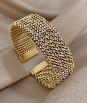 Vintage Goudkleurige Cuff Armband voor Dames - Trendy Roestvrij Staal