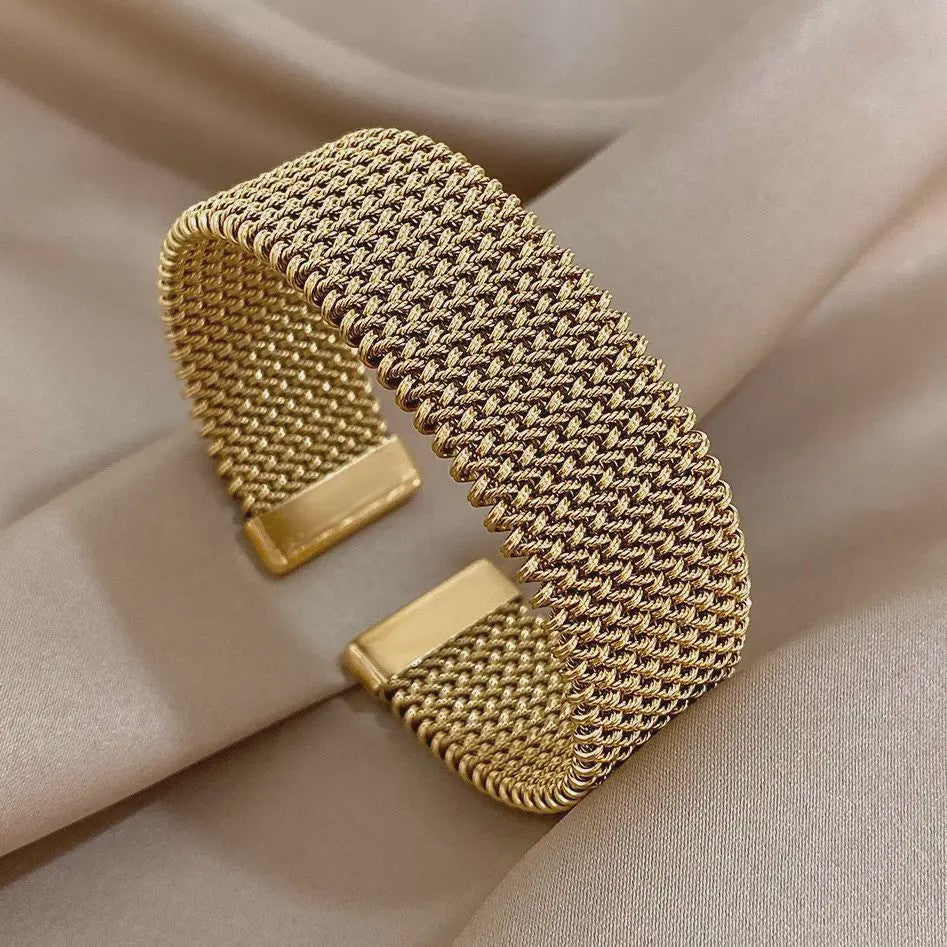 Vintage Goudkleurige Cuff Armband voor Dames - Trendy Roestvrij Staal