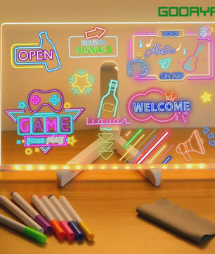 LED Teken- en Notitiebord met Nachtlampje - Kleurrijk DIY Krijtbord voor Kinderen