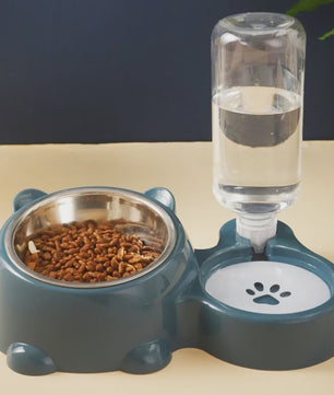 Dubbele Voer- en Waterbak voor Katten en Honden met Automatische Waterdispenser - Anti-slip & No-Spill
