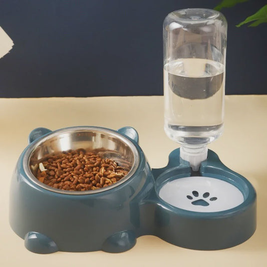 Dubbele Voer- en Waterbak voor Katten en Honden met Automatische Waterdispenser - Anti-slip & No-Spill