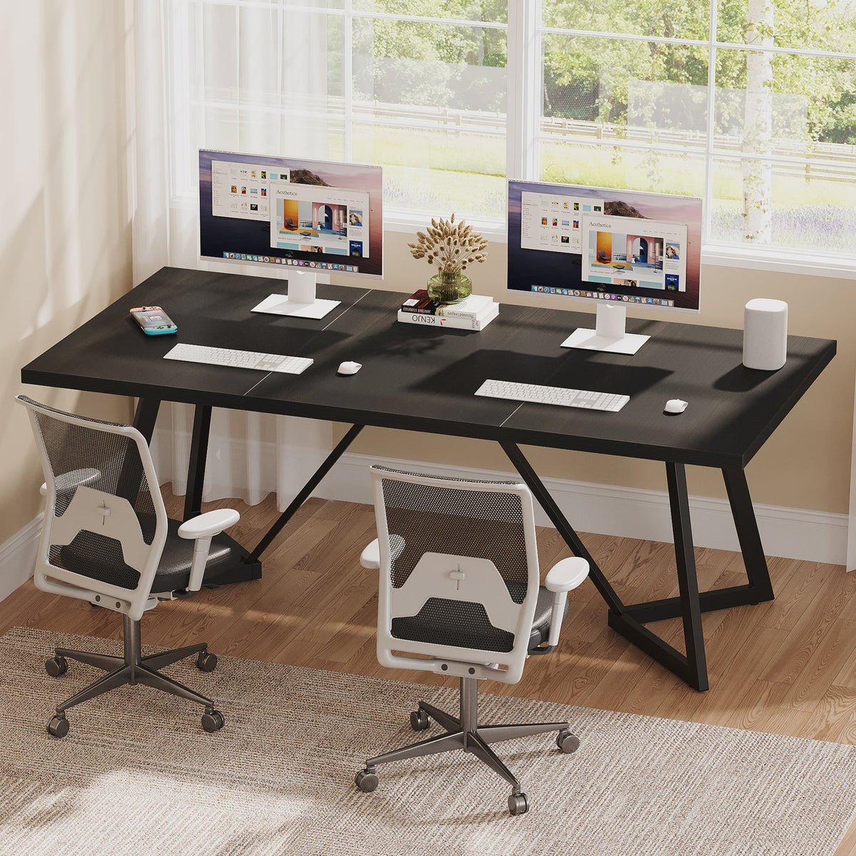 Tribesigns 180cm Executive Bureau - Modern Zwart Bureau met Metalen Frame