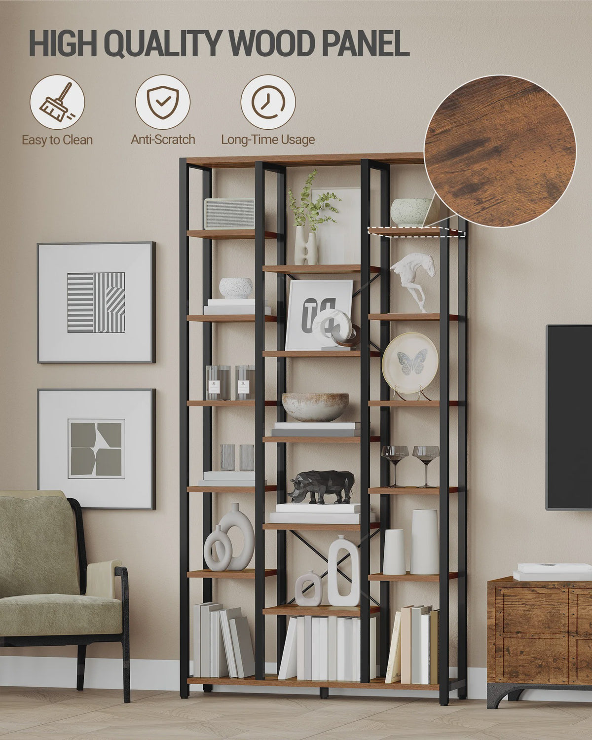Stijlvolle Boekenkast met 6 etages en 18 open vakken - Ideaal voor Woonkamer, Kantoor of Slaapkamer