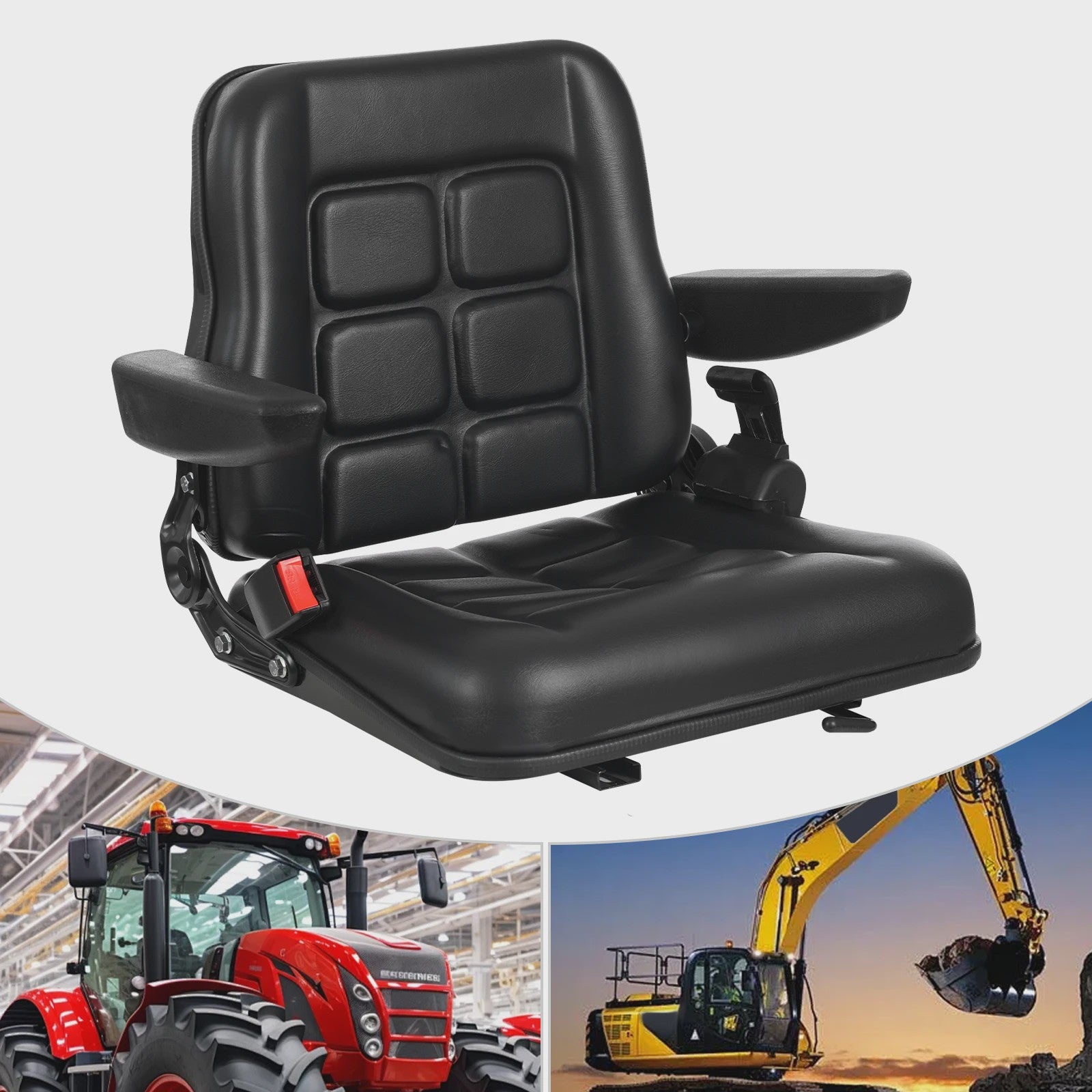 Comfortabele Tractor en Heftruck Stoel met Veiligheidsgordel en Verstelbare Rugleuning