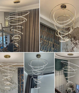 Luxe LED Trappenhuis Hanglamp - Moderne Ring Kroonluchter voor Woonkamer & Eetkamer