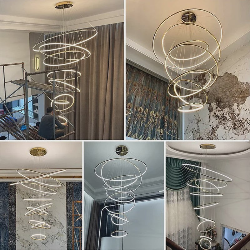 Luxe LED Trappenhuis Hanglamp - Moderne Ring Kroonluchter voor Woonkamer & Eetkamer