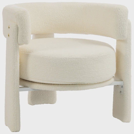 Crème Witte Fauteuil met Schapenvacht en Lendenkussen - Stijlvol Comfort
