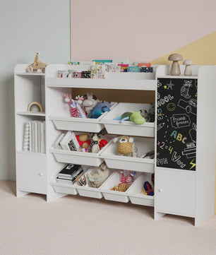 Boekenkast met 8 Opbergboxen en Krijtbord voor Kinderkamer