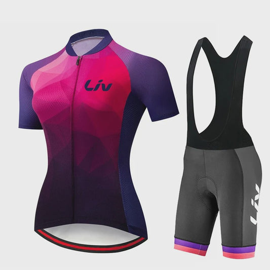 LIV Dames Fietsset Zomer - Korte Mouwen Jersey & Bibshort - Sneldrogend