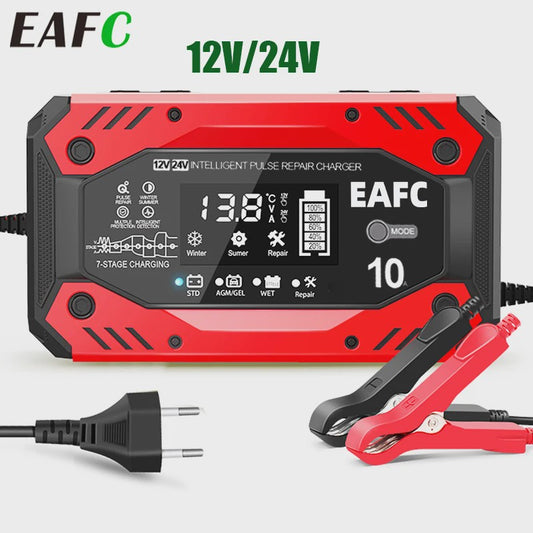 Slimme Acculader 12V/24V met Pulsreparatie & LCD Display - Voor Auto & Motor