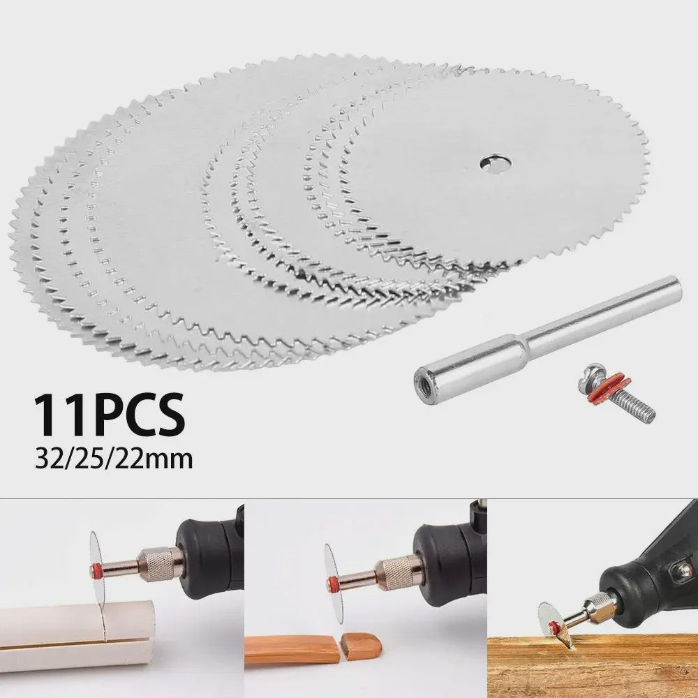 11-delige set mini cirkelzaagbladen: Precisie snijden in metaal, hout & plastic