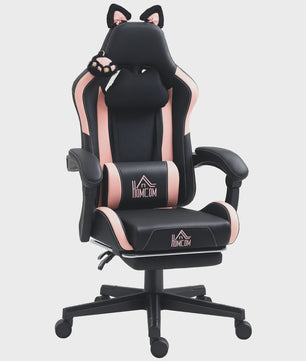 HOMCOM Ergonomische Gaming Stoel met Kattenoren - Verstelbaar & Comfortabel - Zwart