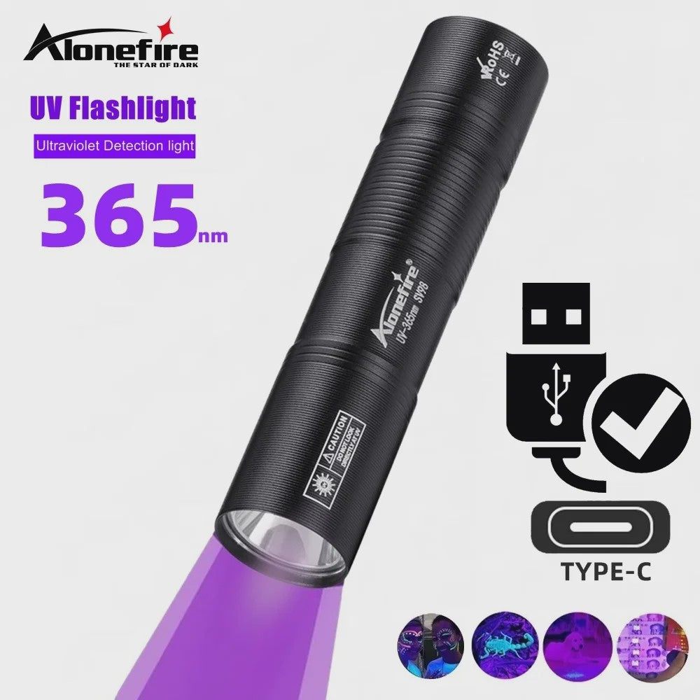 Compacte 365nm UV Zaklamp - USB Oplaadbaar - Multifunctioneel Detectielicht