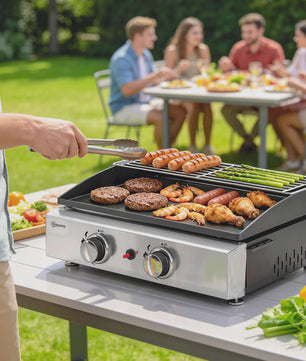 Outsunny Gas BBQ met 2 Branders, Grillplaat, Warmhoudrek en Vetopvangbak - Draagbaar