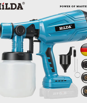 HILDA 21V Accu Verfspuit - Krachtige Draadloze HVLP Spuit voor Doe-het-zelf, Meubels, Muren & Auto (Makita Accu Compatibel)