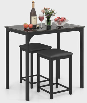 3-Delige Bartafel Set met 2 Krukken - Compact Keuken Tafelblad met Padded Stoelen