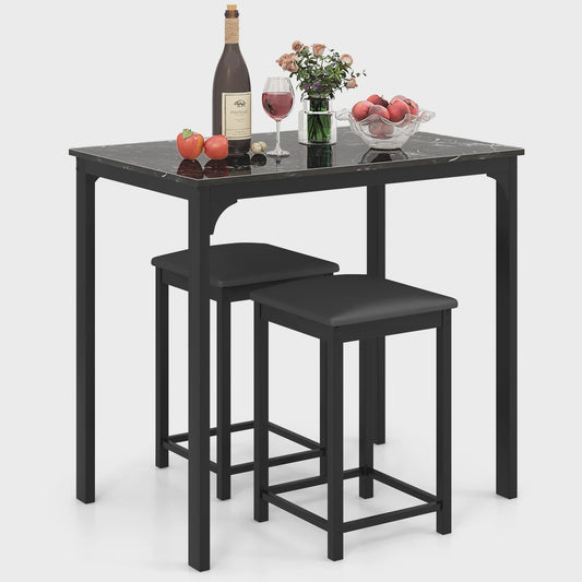 3-Delige Bartafel Set met 2 Krukken - Compact Keuken Tafelblad met Padded Stoelen