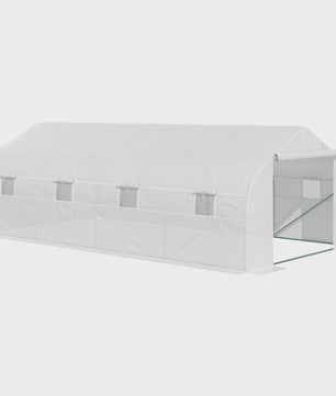 Outsunny Garden Tunnel Greenhouse 600X300X200 cm for Growing Vegetables with Roller Door with Zipper White Steel