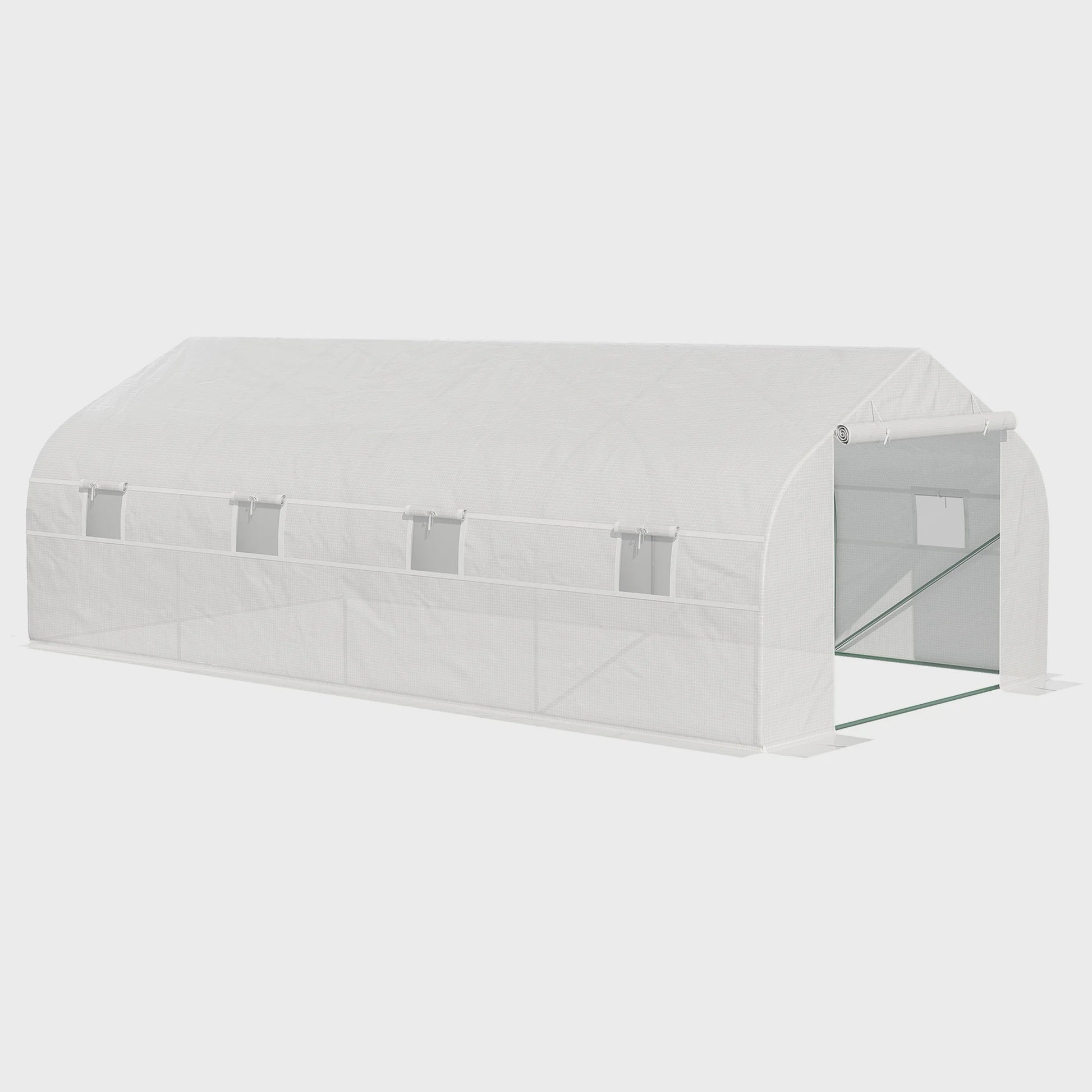 Outsunny Garden Tunnel Greenhouse 600X300X200 cm for Growing Vegetables with Roller Door with Zipper White Steel