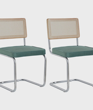 Set van 2/4 Retro Eetkamerstoelen met Rotan Rugleuning en Gestoffeerde Zitting