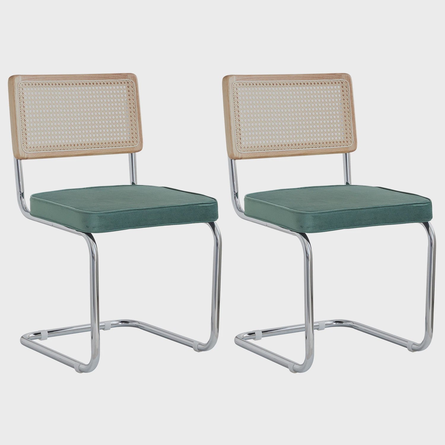 Set van 2/4 Retro Eetkamerstoelen met Rotan Rugleuning en Gestoffeerde Zitting