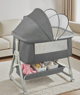 4-in-1 Baby Co-Sleeper Crib: Verstelbaar, Kantelbaar, Wielen met Rem, Matras, 0-24 Maanden