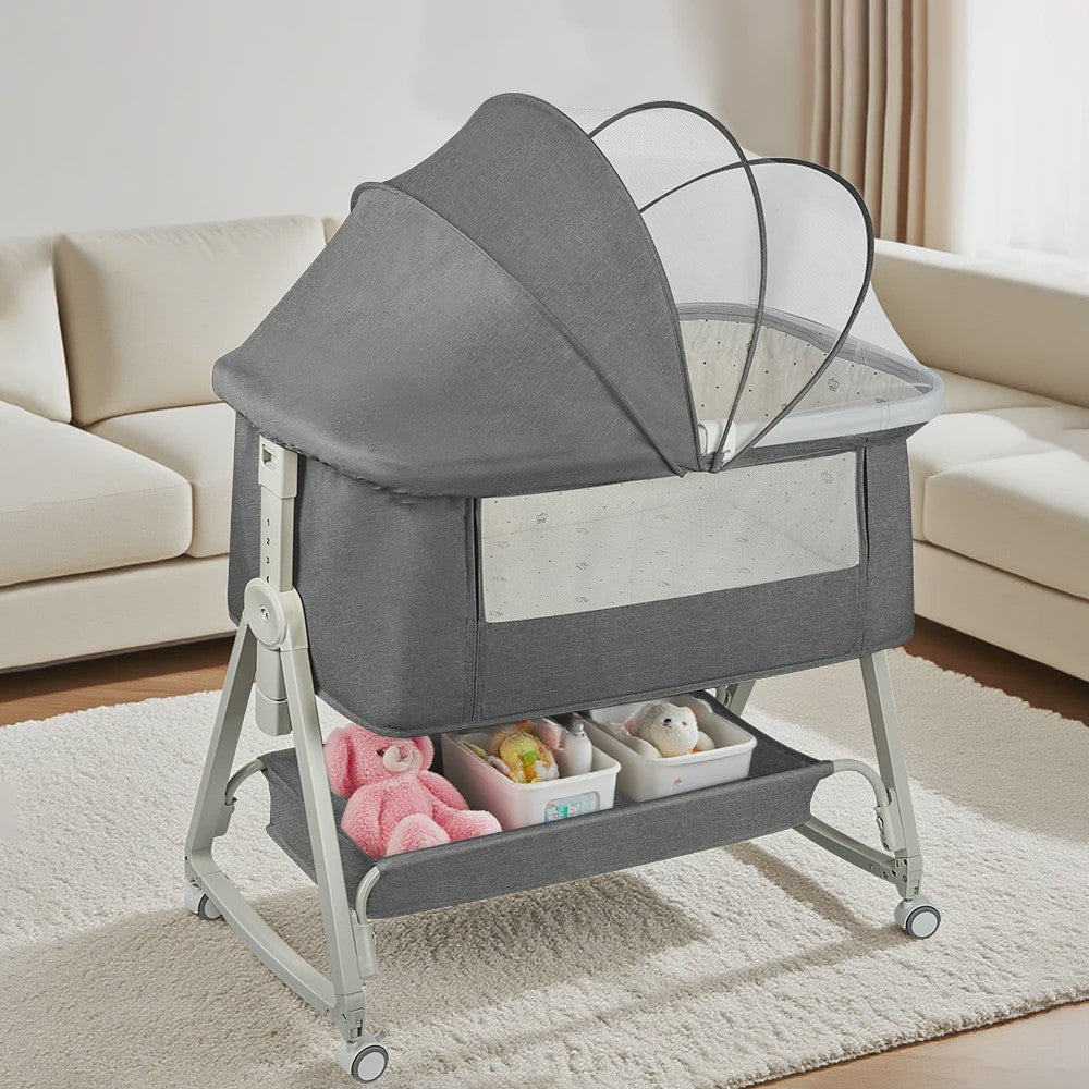 4-in-1 Baby Co-Sleeper Crib: Verstelbaar, Kantelbaar, Wielen met Rem, Matras, 0-24 Maanden