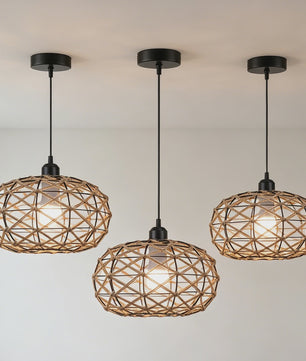 Industriële Rotan Hanglamp 30cm - Vintage Sfeer voor Woonkamer, Eetkamer & Bar