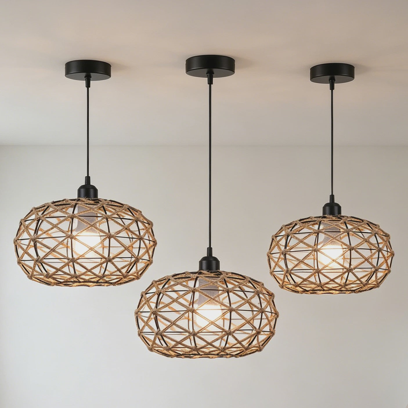 Industriële Rotan Hanglamp 30cm - Vintage Sfeer voor Woonkamer, Eetkamer & Bar
