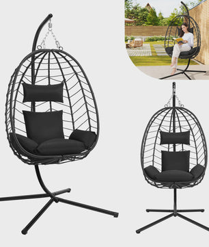 EUGAD Hangende Ei Stoel met Metalen Standaard - Comfortabele Schommelstoel voor Tuin & Balkon (150 kg)