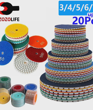Diamant Polijstschijven Set (3-7 Inch) - Nat/Droog - Voor Steen, Beton, Marmer