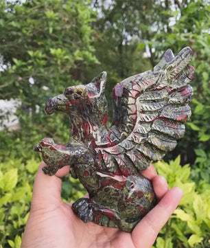 Gegraveerd Kristallen Griffioen Beeldje - 15cm Natuurlijke Bloedsteen Decoratie