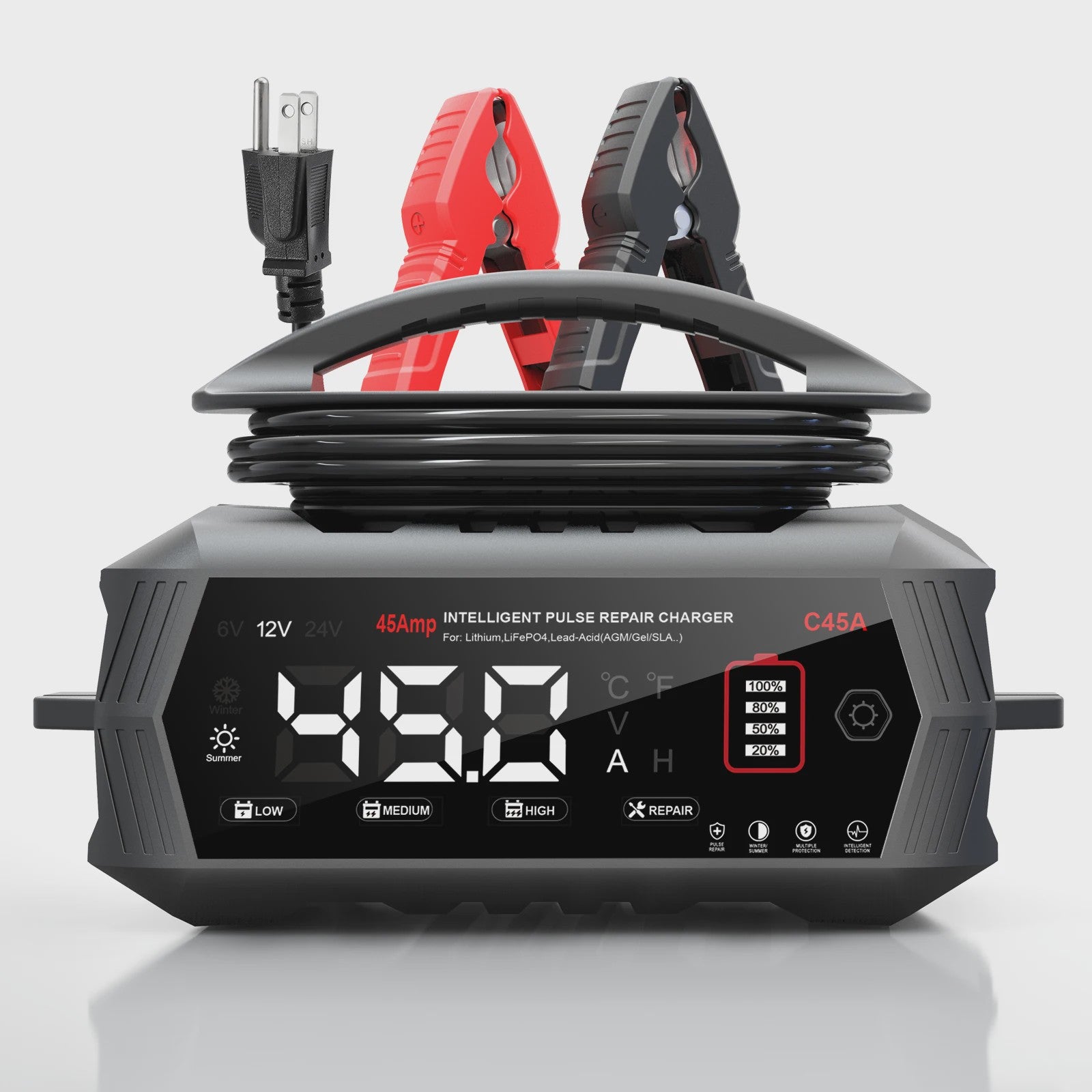 Intelligente Acculader 6V/12V/24V - 45A Slimme Batterij Herstel Lader voor Auto, Motor, Lifepo4, AGM, Gel