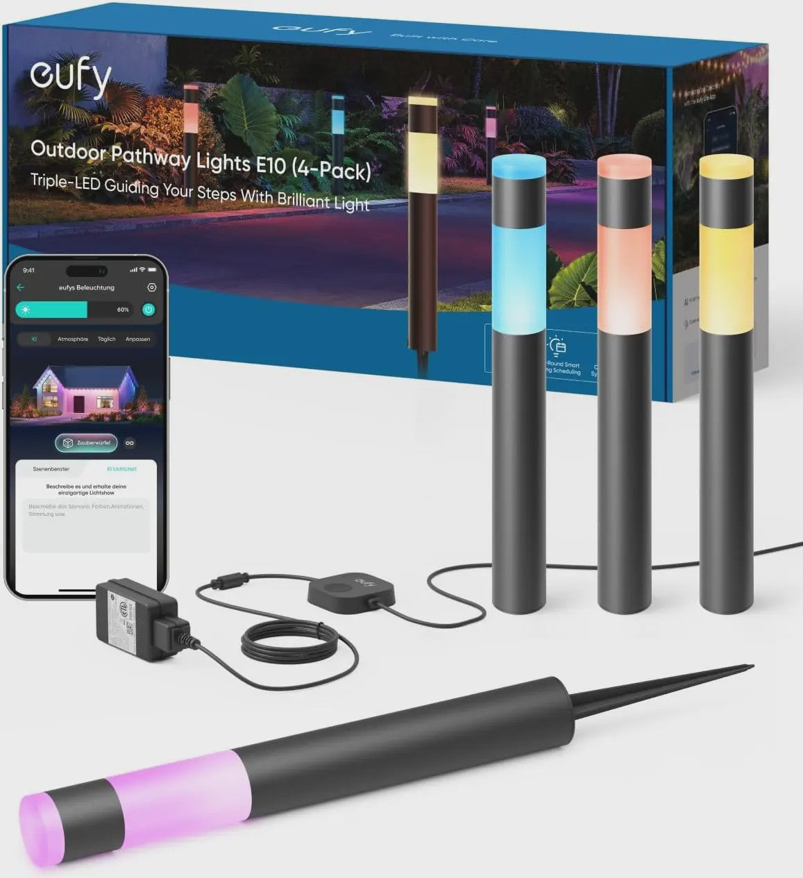 eufy Outdoor Pathway Lights E10: Slimme LED Tuinverlichting (4-Pack, RGBWW, 350lm, IP65)