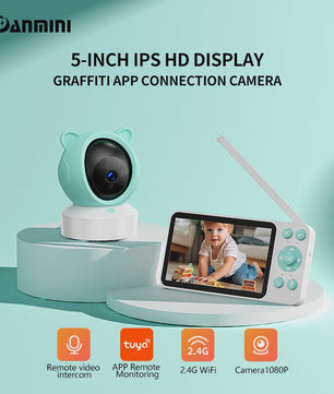 Smart WiFi Babyfoon met 5" HD Scherm, Tuya App, Intercom & Geluidsdetectie