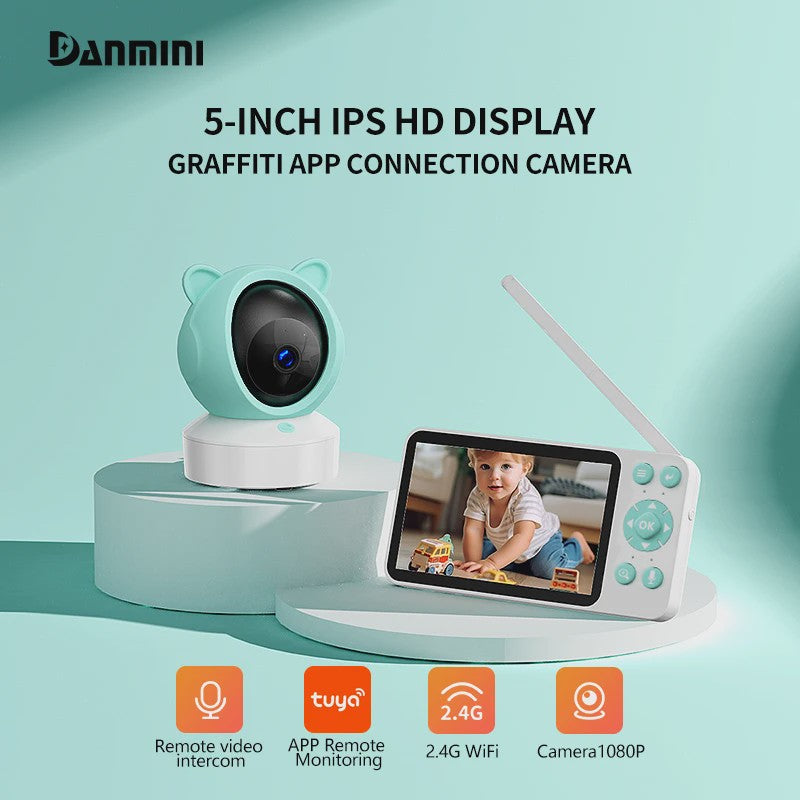 Smart WiFi Babyfoon met 5" HD Scherm, Tuya App, Intercom & Geluidsdetectie