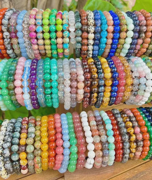 Set van 5, 6 of 10 Elastische Kristal Kralen Armbanden - Mix Kleuren