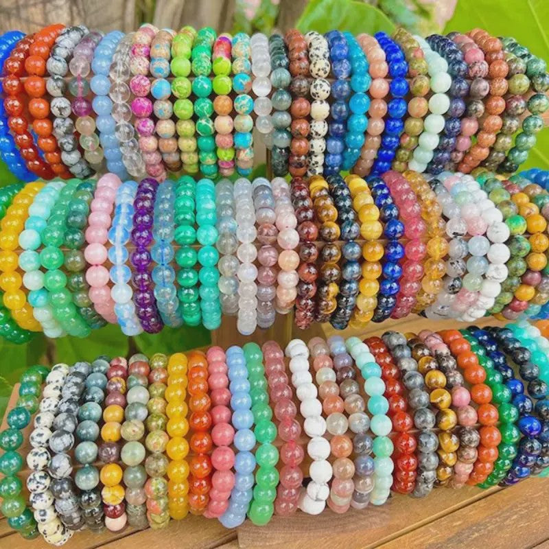 Set van 5, 6 of 10 Elastische Kristal Kralen Armbanden - Mix Kleuren