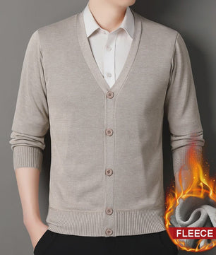 Heren Fleece Cardigan Jas - Gebreide V-hals Trui voor Herfst & Winter