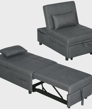 HOMCOM Fauteuil Bed 1-Persoons - Verstelbaar, Grijze Bekleding met Kussen