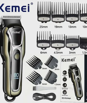 Professionele Draadloze Baard- en Haartrimmer Kemei KM-PG1990A met LCD Display & USB Opladen