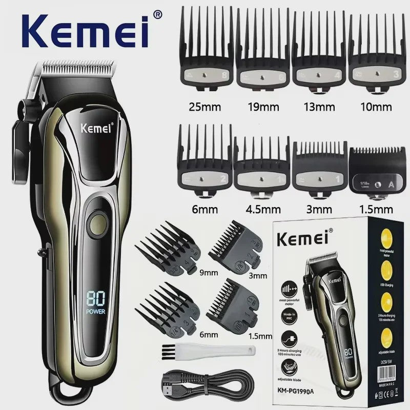 Professionele Draadloze Baard- en Haartrimmer Kemei KM-PG1990A met LCD Display & USB Opladen