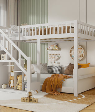 Wit Kinder Hoogslaper met Trap en Opbergkast - 90x200cm - Multifunctioneel Speelbed