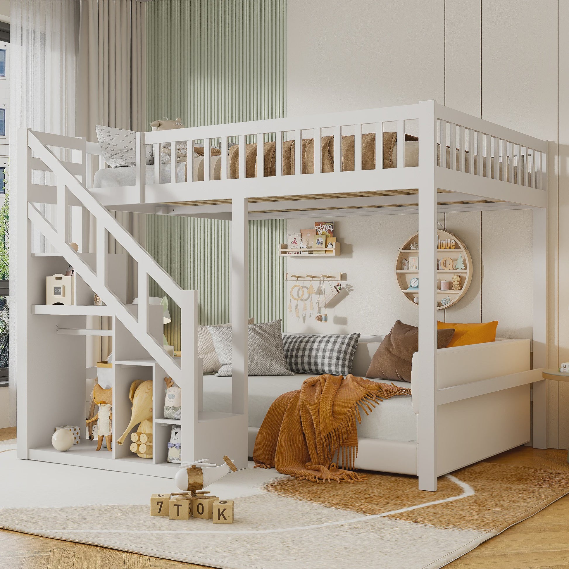 Wit Kinder Hoogslaper met Trap en Opbergkast - 90x200cm - Multifunctioneel Speelbed