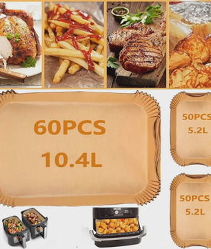 Wegwerp Airfryer Liners (10.4L & 5.2L) - Rechthoekig Bakpapier, Olie- & Waterbestendig