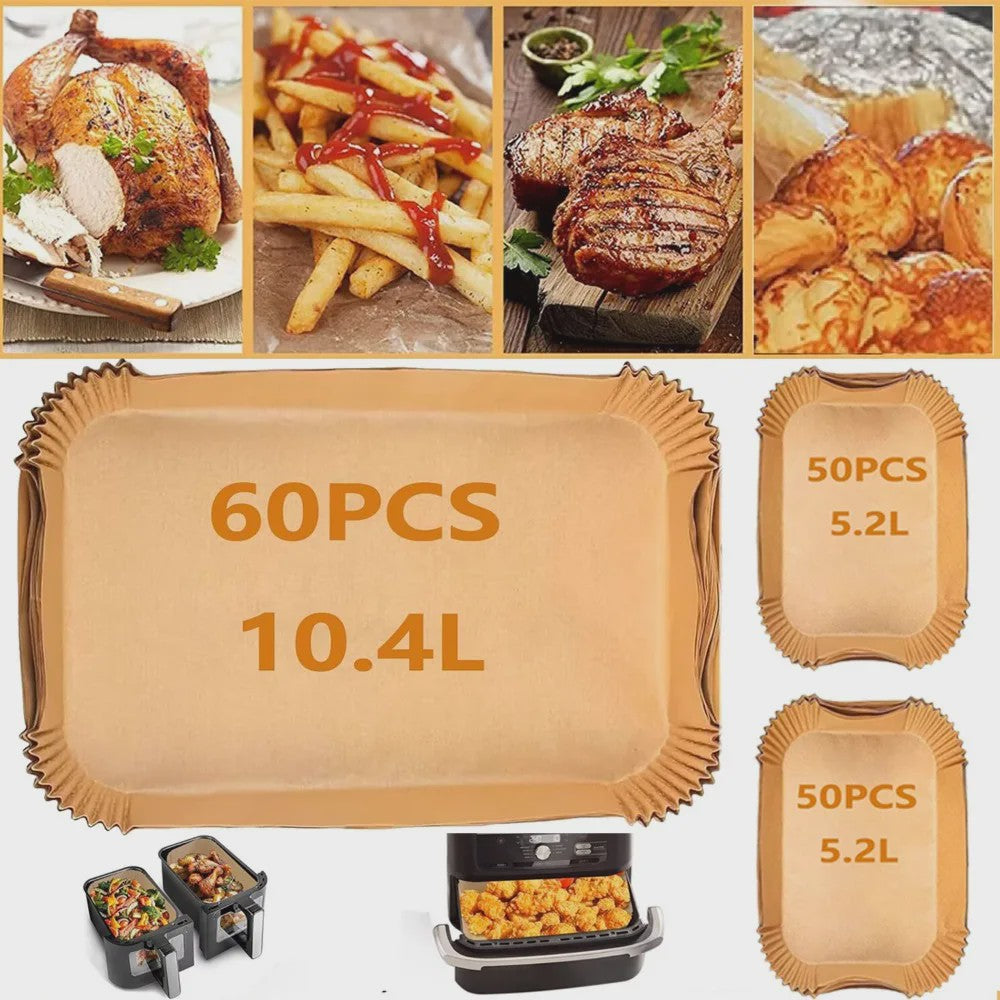 Wegwerp Airfryer Liners (10.4L & 5.2L) - Rechthoekig Bakpapier, Olie- & Waterbestendig