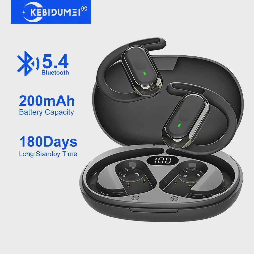 Open-Ear Bluetooth 5.4 Oordopjes met Oorhaak - IPX6 Waterdicht, TWS Draadloos, Hifi Stereo