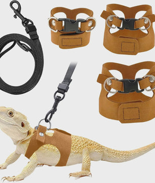 Verstelbaar Reptiel Harnas met Leiband Set voor Baardagame - 3 Maten, Zacht Leer